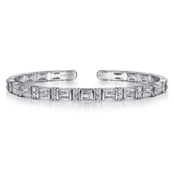 14K White Gold Bujukan Bangle with Diamond Baguette Stations