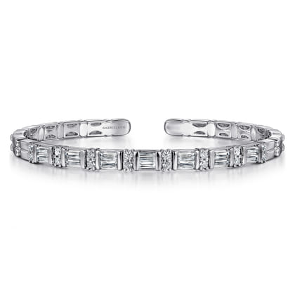 14K White Gold Bujukan Bangle with Diamond Baguette Stations
