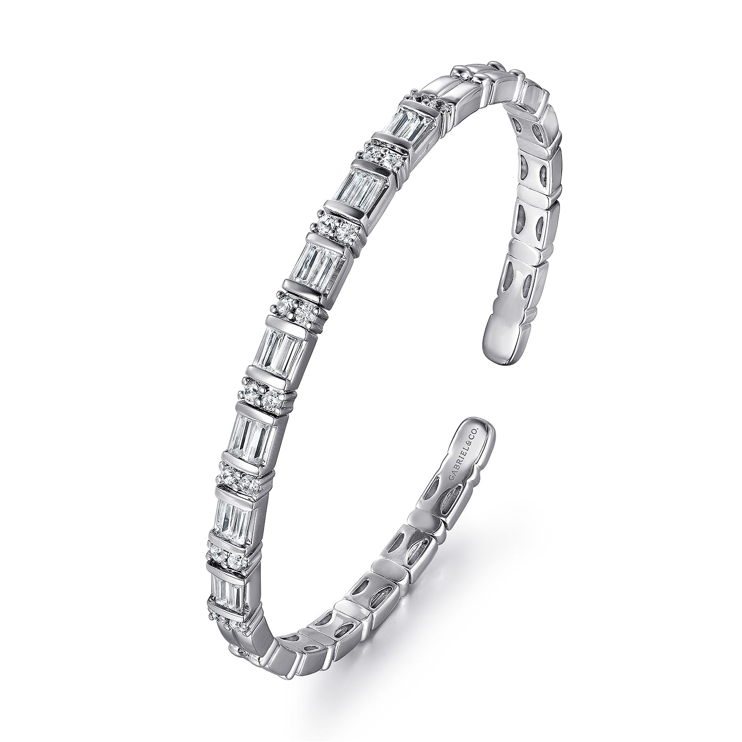 14K White Gold Bujukan Bangle with Diamond Baguette Stations - 1.6 ct - Shot 2