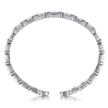 14K White Gold Bujukan Bangle with Diamond Baguette Stations