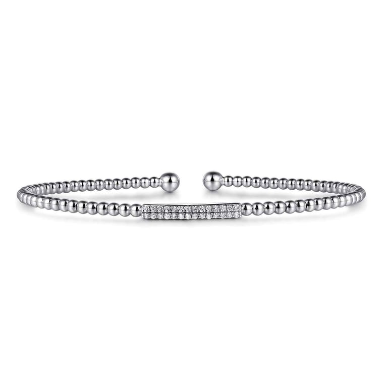 14K White Gold Bujukan Bead Bangle with Diamonds - 0.13 ct - Shot 1