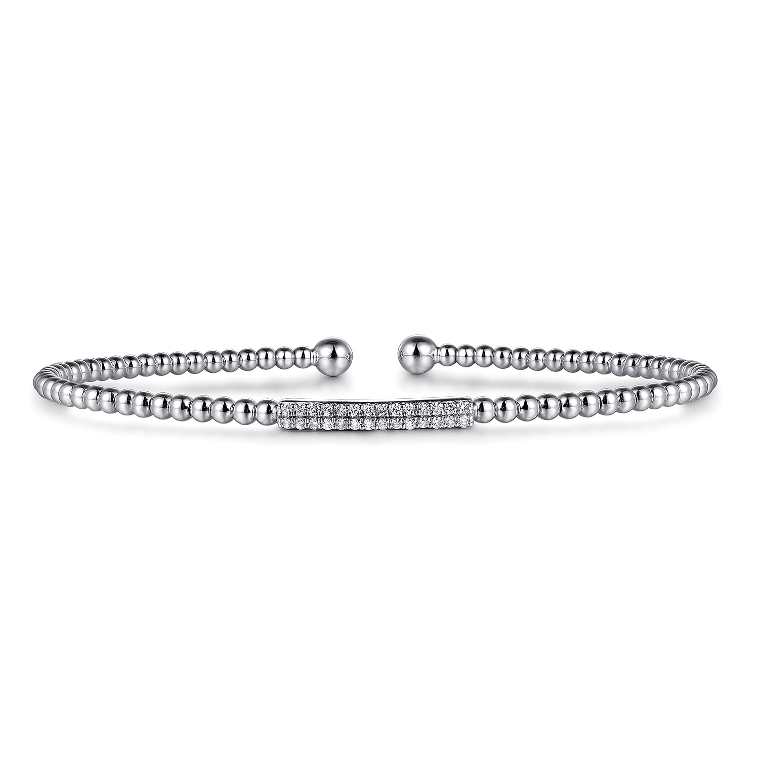 14K White Gold Bujukan Bead Bangle with Diamonds - 0.14 ct - Shot 1