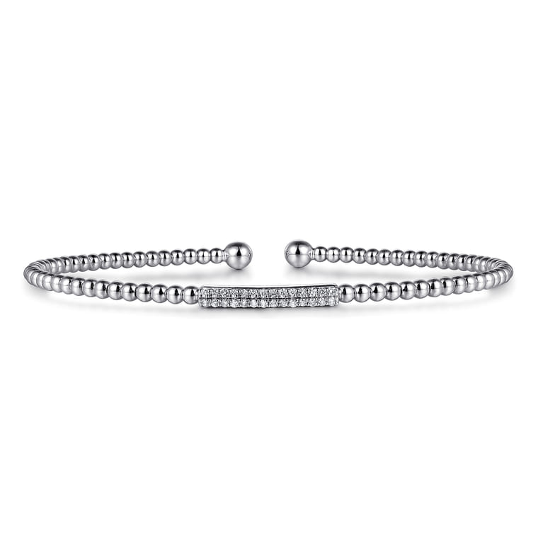 14K White Gold Bujukan Bead Bangle with Diamonds - 0.14 ct - Shot 1