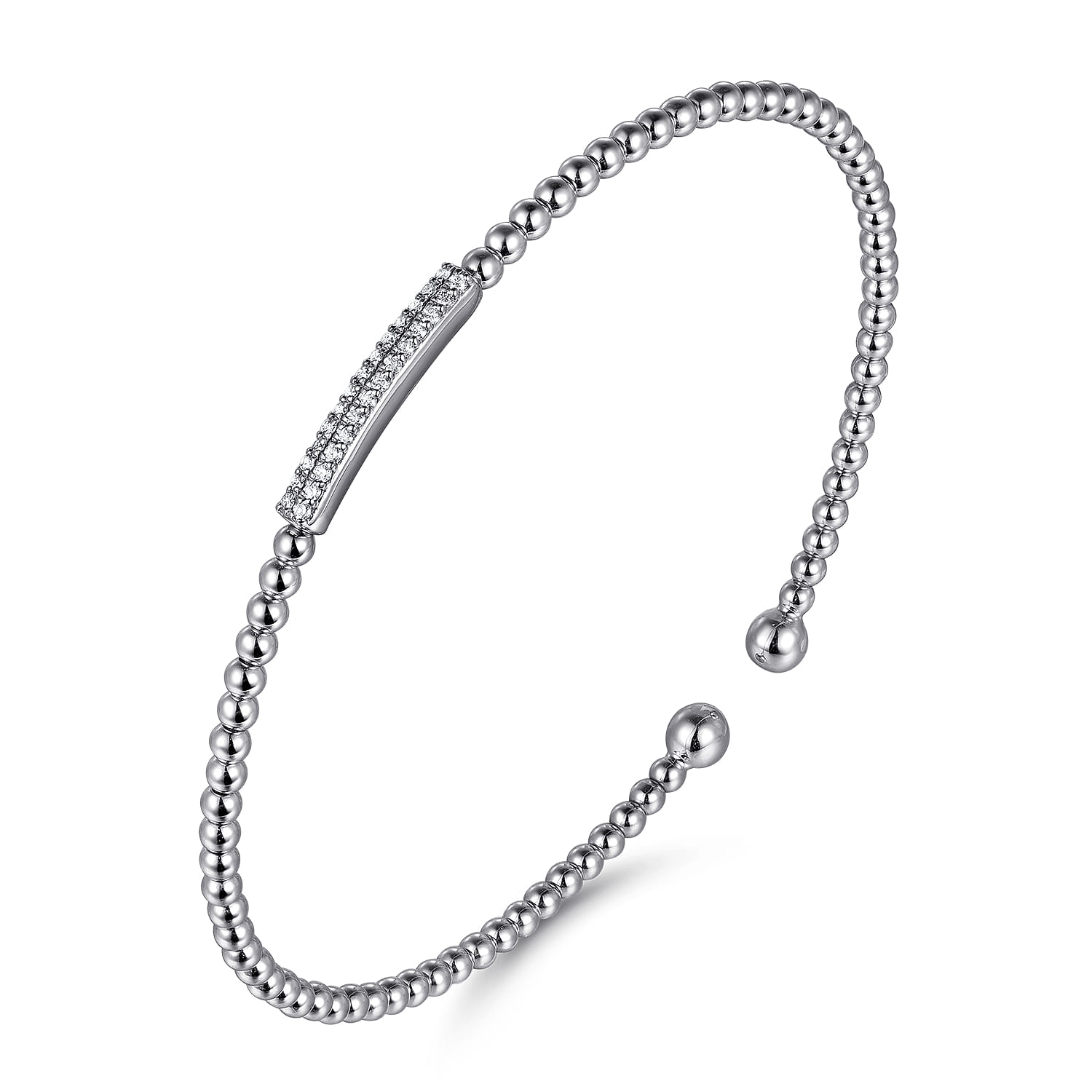 14K White Gold Bujukan Bead Bangle with Diamonds - 0.14 ct - Shot 2
