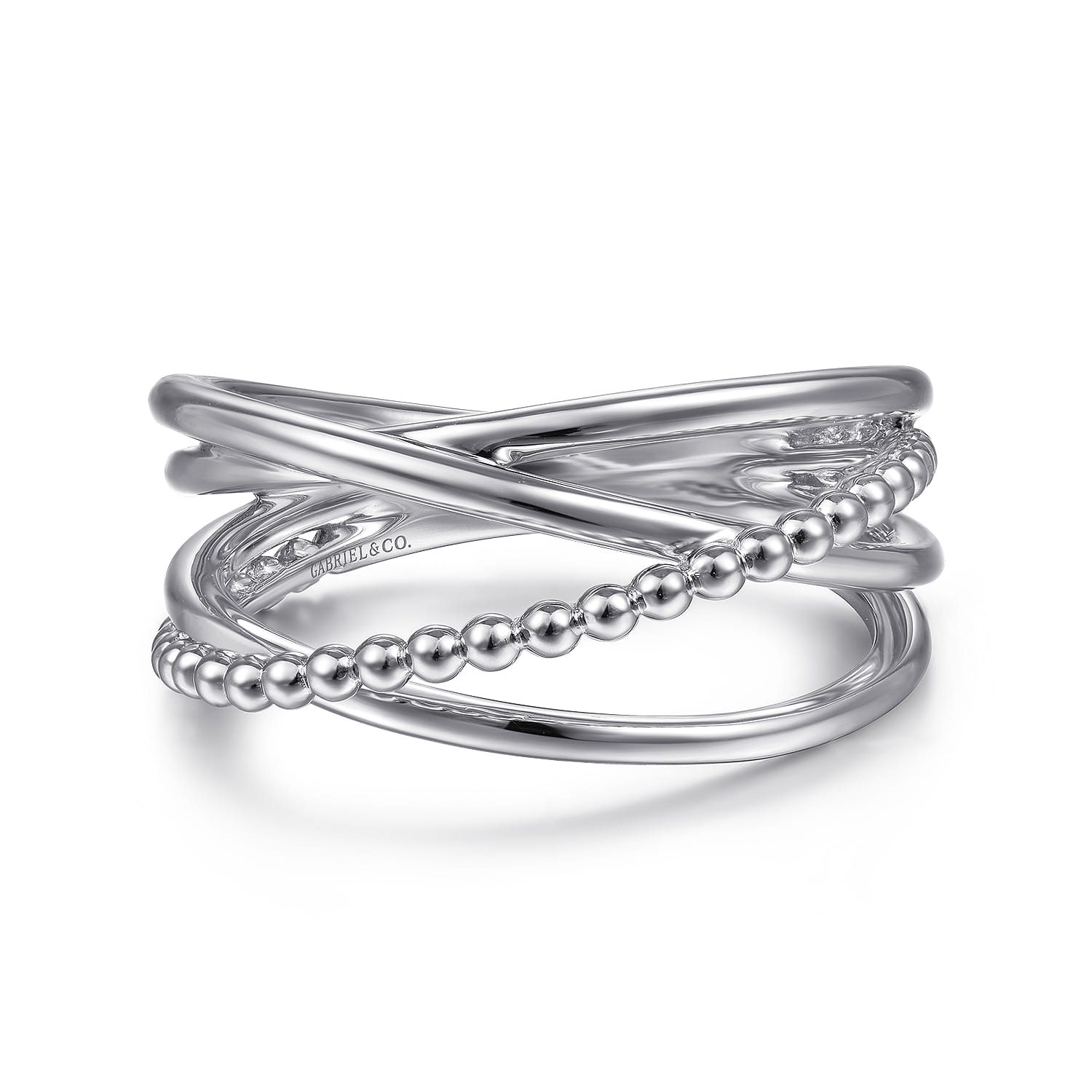 14K White Gold Bujukan Bead Criss Cross Ring - Shot 1
