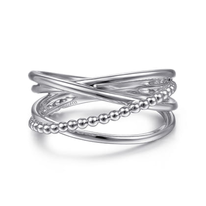 14K White Gold Bujukan Bead Criss Cross Ring