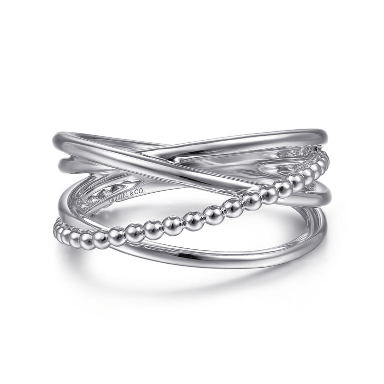 14K White Gold Bujukan Bead Criss Cross Ring - Shot 1