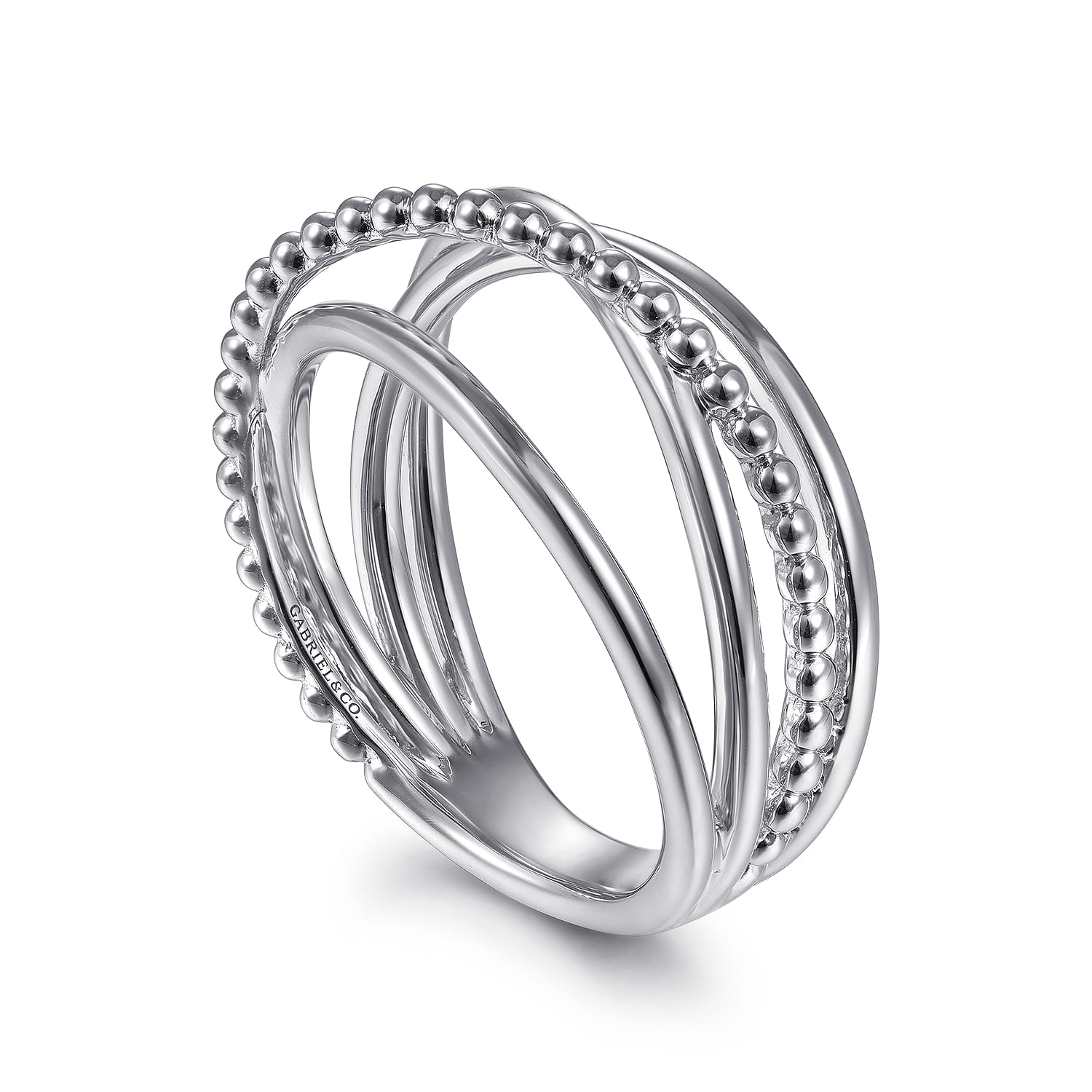 14K White Gold Bujukan Bead Criss Cross Ring - Shot 3