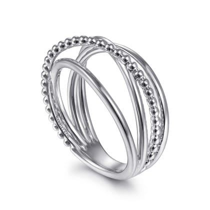 14K White Gold Bujukan Bead Criss Cross Ring