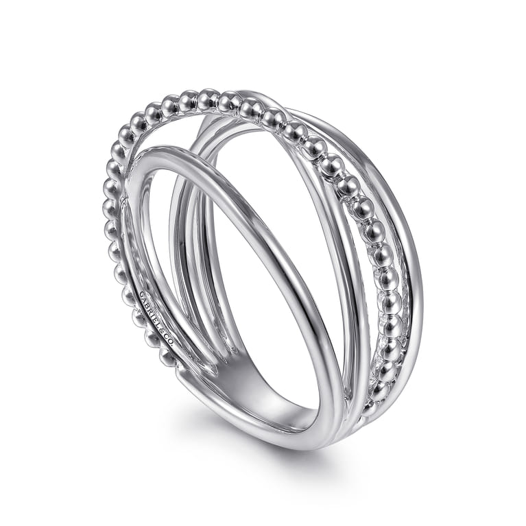 14K White Gold Bujukan Bead Criss Cross Ring - Shot 3