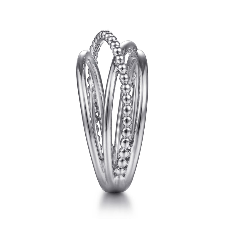 14K White Gold Bujukan Bead Criss Cross Ring - Shot 4