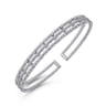 14K White Gold Bujukan Bead Cuff Bangle with Inner Diamond Channel - 0.35 ct