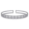 14K White Gold Bujukan Bead Cuff Bangle with Inner Diamond Channel - 0.35 ct