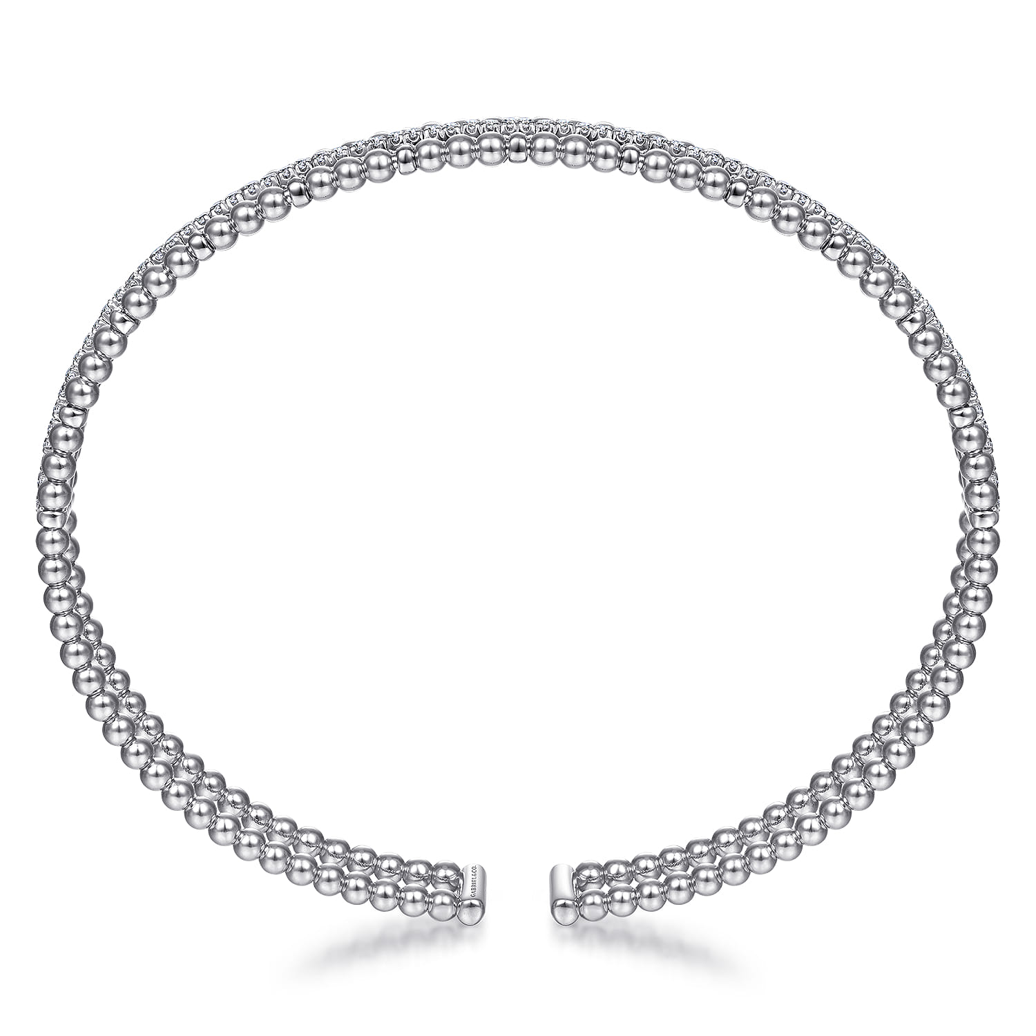 14K White Gold Bujukan Bead Cuff Bangle with Inner Diamond Channel - 0.35 ct - Shot 3