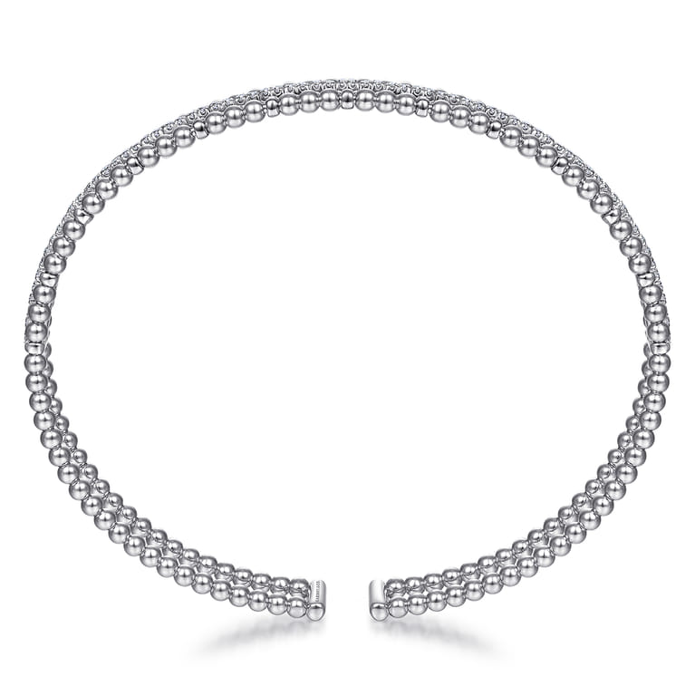 14K White Gold Bujukan Bead Cuff Bangle with Inner Diamond Channel - 0.35 ct - Shot 3