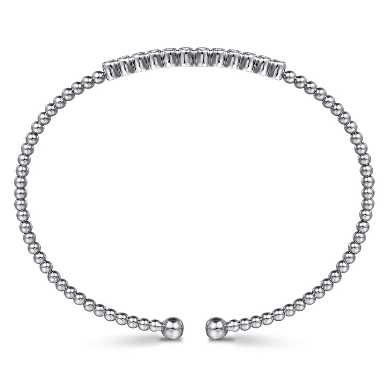 14K White Gold Bujukan Bead Cuff Bracelet with Bezel Set Diamond Stations - 0.15 ct - Shot 3