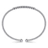 14K White Gold Bujukan Bead Cuff Bracelet with Bezel Set Diamond Stations - 0.15 ct