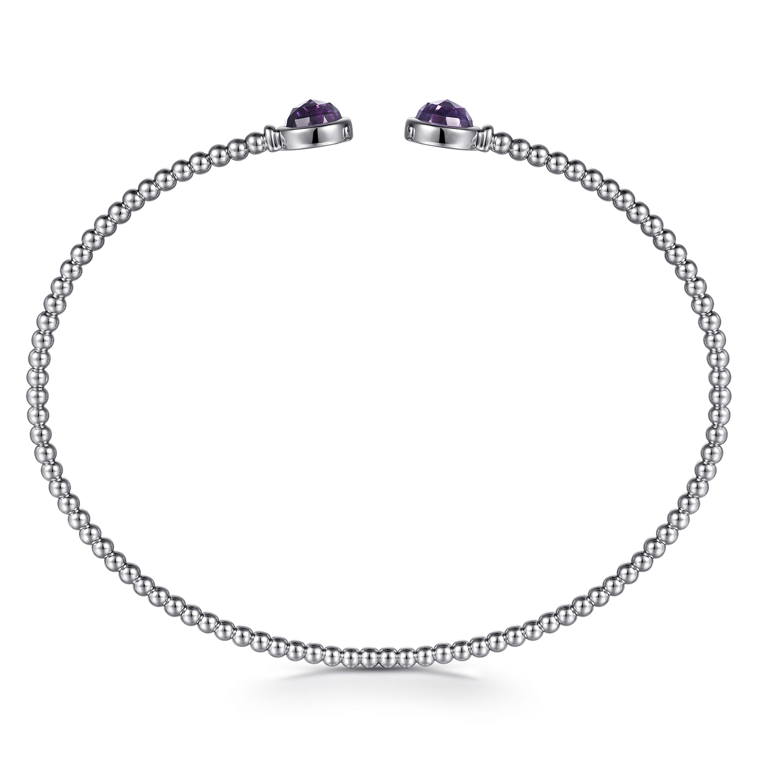 14K White Gold Bujukan Bead Cuff Bracelet with Bezel Set Round Amethyst - Shot 3