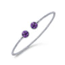 14K White Gold Bujukan Bead Cuff Bracelet with Bezel Set Round Amethyst