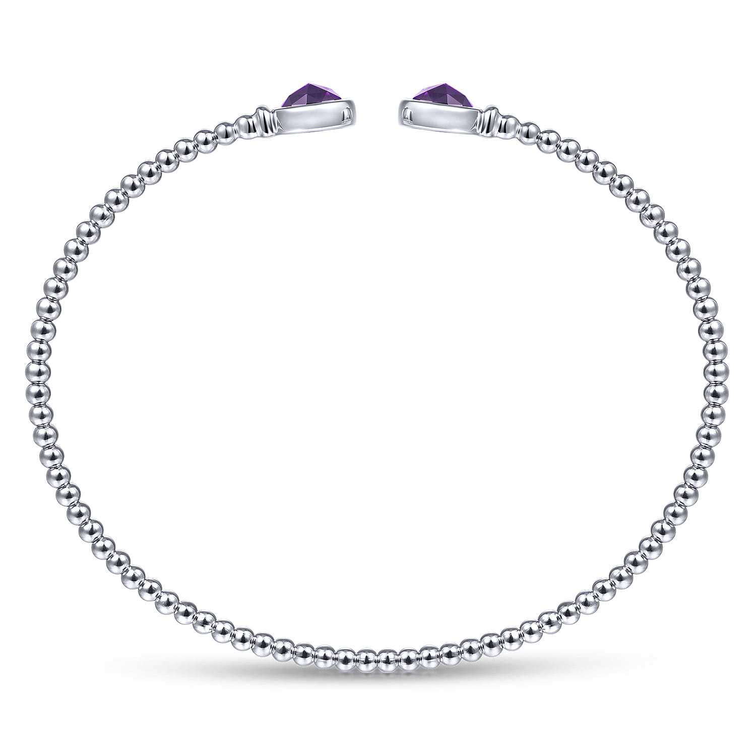 14K White Gold Bujukan Bead Cuff Bracelet with Bezel Set Round Amethyst - Shot 3