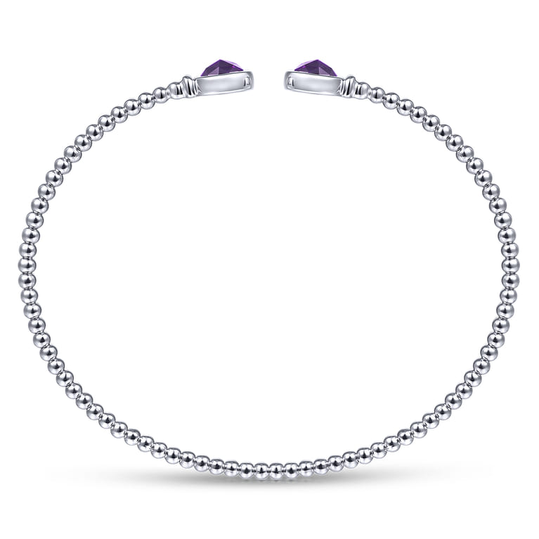 14K White Gold Bujukan Bead Cuff Bracelet with Bezel Set Round Amethyst - Shot 3