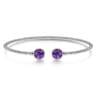 14K White Gold Bujukan Bead Cuff Bracelet with Bezel Set Round Amethyst