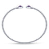 14K White Gold Bujukan Bead Cuff Bracelet with Bezel Set Round Amethyst