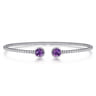 14K White Gold Bujukan Bead Cuff Bracelet with Bezel Set Round Amethyst