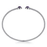 14K White Gold Bujukan Bead Cuff Bracelet with Bezel Set Round Amethyst