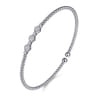 14K White Gold Bujukan Bead Cuff Bracelet with Cluster Diamond Hexagon Stations - 0.14 ct