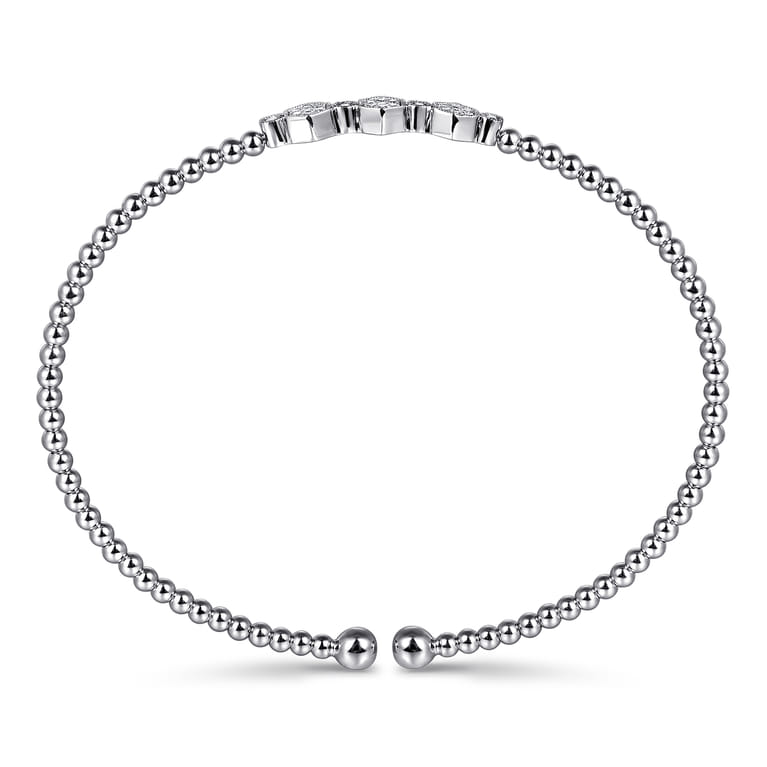 14K White Gold Bujukan Bead Cuff Bracelet with Cluster Diamond Hexagon Stations - 0.14 ct - Shot 3