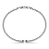 14K White Gold Bujukan Bead Cuff Bracelet with Cluster Diamond Hexagon Stations - 0.14 ct