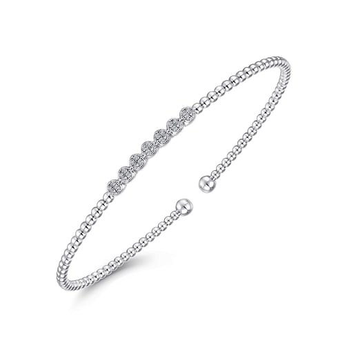 14K White Gold Bujukan Bead Cuff Bracelet with Cluster Diamond Stations - 0.14 ct - Shot 2