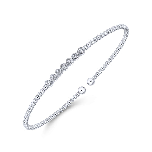 14K White Gold Bujukan Bead Cuff Bracelet with Cluster Diamond Stations - 0.14 ct - Shot 2