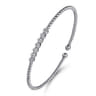 14K White Gold Bujukan Bead Cuff Bracelet with Cluster Diamond Stations - 0.14 ct
