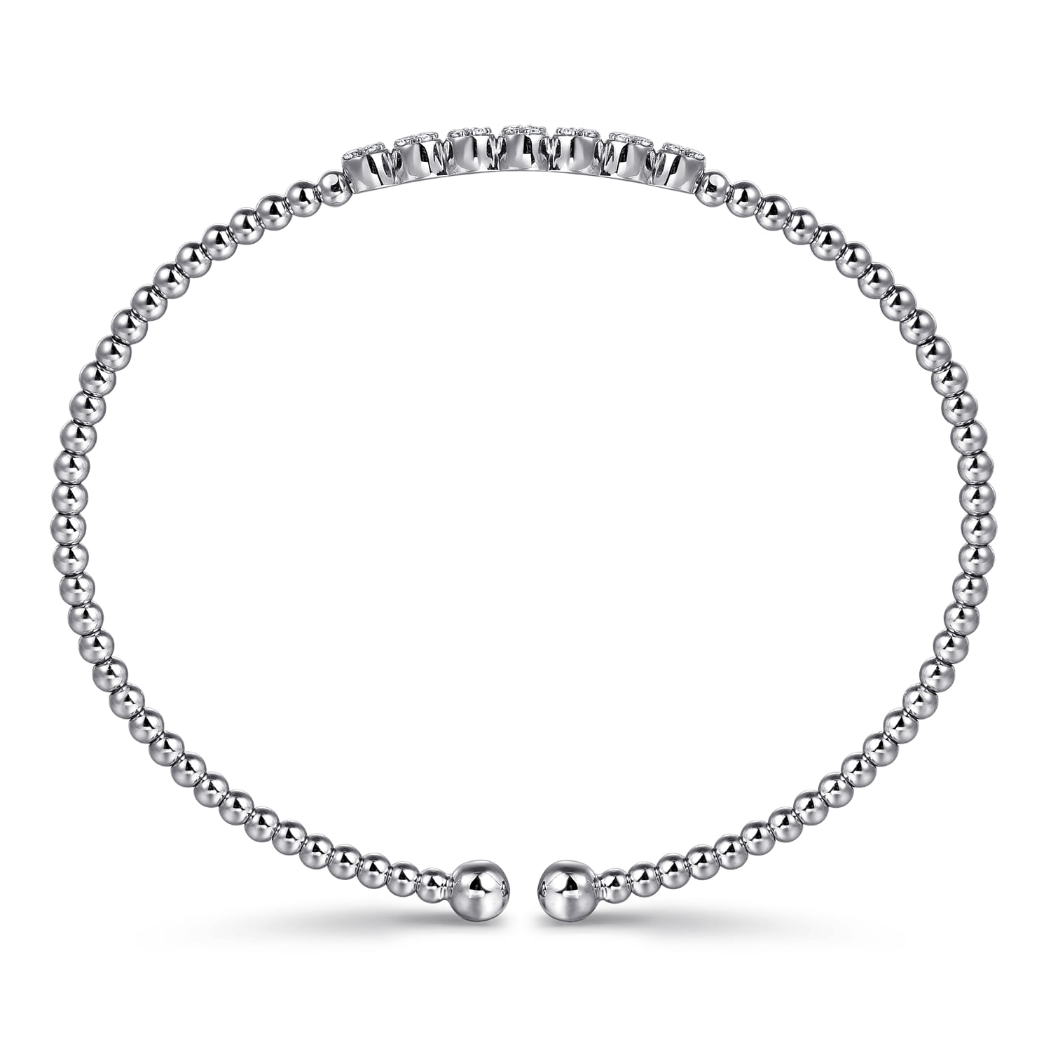 14K White Gold Bujukan Bead Cuff Bracelet with Cluster Diamond Stations - 0.14 ct - Shot 3