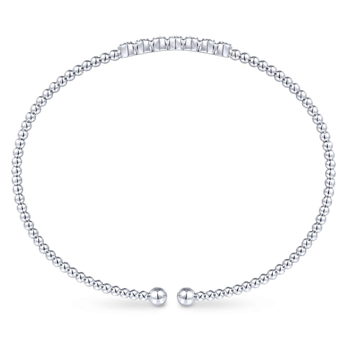 14K White Gold Bujukan Bead Cuff Bracelet with Cluster Diamond Stations - 0.14 ct - Shot 3
