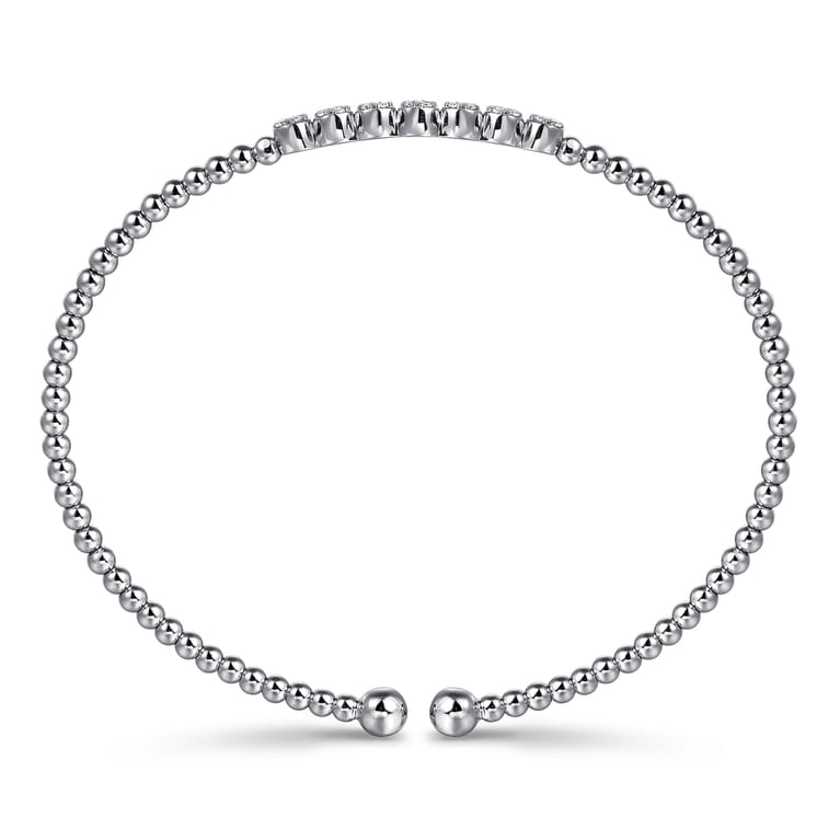 14K White Gold Bujukan Bead Cuff Bracelet with Cluster Diamond Stations - 0.14 ct - Shot 3