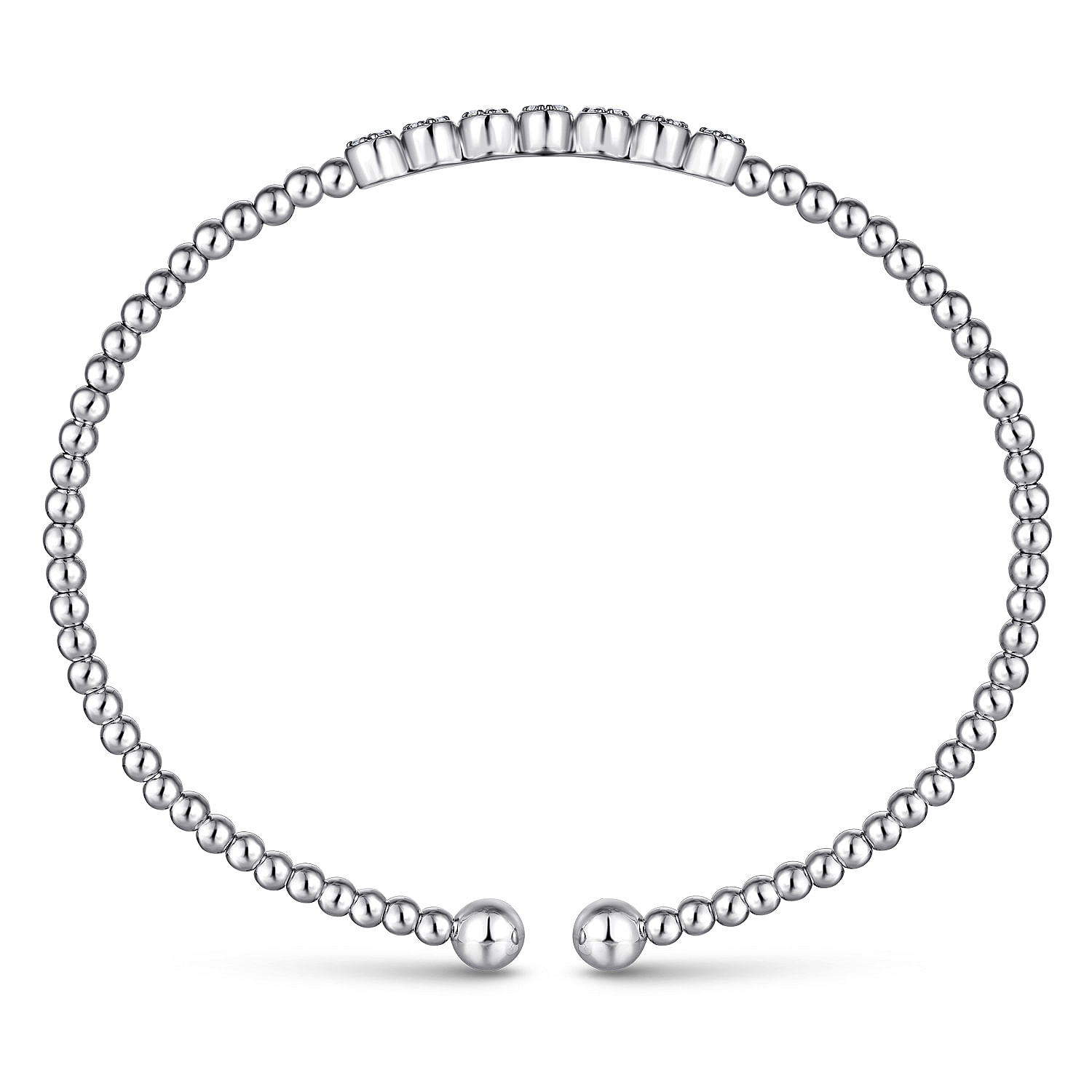 14K White Gold Bujukan Bead Cuff Bracelet with Cluster Diamond Stations - 0.13 ct - Shot 3