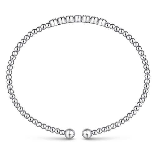 14K White Gold Bujukan Bead Cuff Bracelet with Cluster Diamond Stations - 0.13 ct - Shot 3