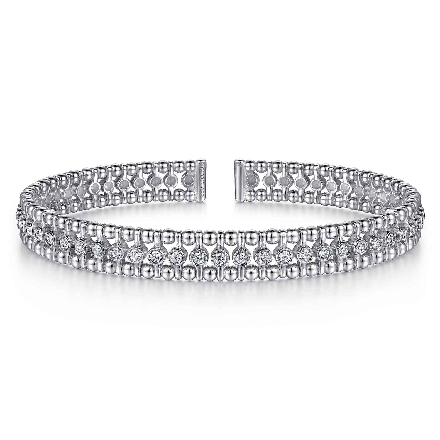 14K White Gold Bujukan Bead Cuff Bracelet with Diamond Bezel Connectors - 0.75 ct - Shot 1