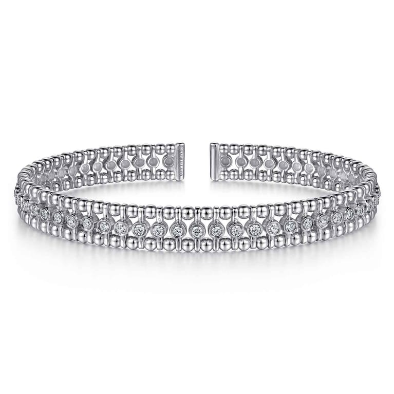 14K White Gold Bujukan Bead Cuff Bracelet with Diamond Bezel Connectors - 0.75 ct - Shot 1