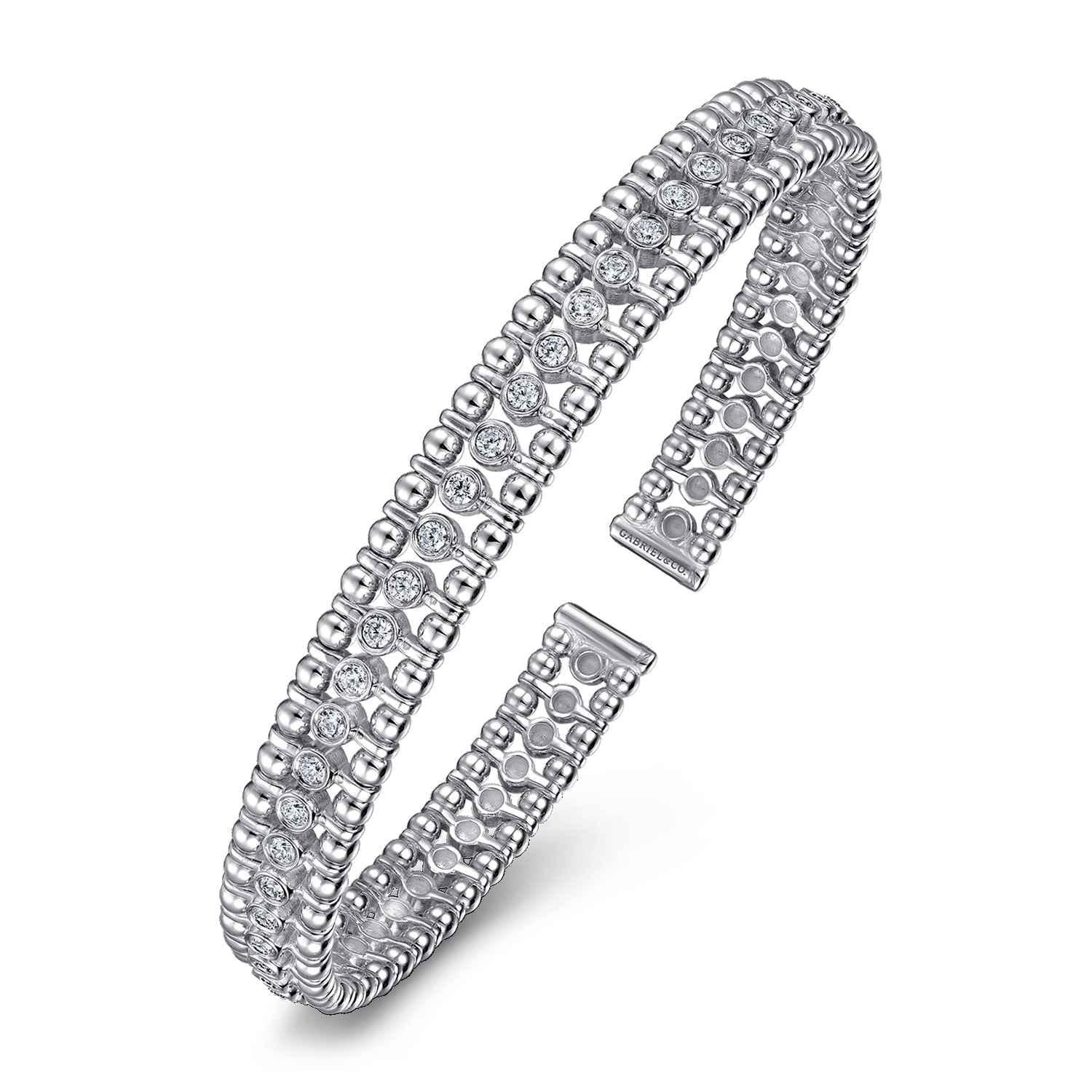 14K White Gold Bujukan Bead Cuff Bracelet with Diamond Bezel Connectors - 0.75 ct - Shot 2