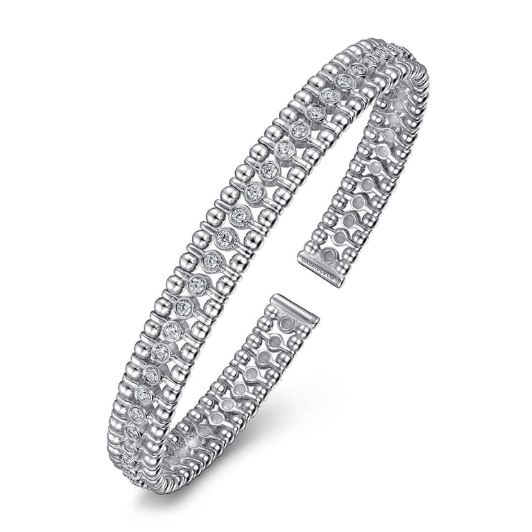 14K White Gold Bujukan Bead Cuff Bracelet with Diamond Bezel Connectors - 0.75 ct - Shot 2