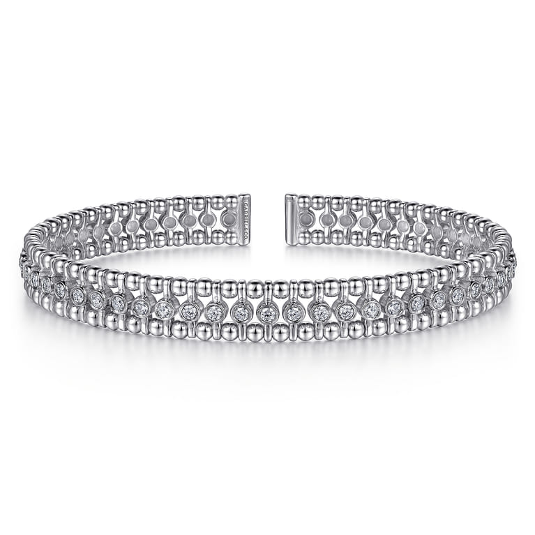 14K White Gold Bujukan Bead Cuff Bracelet with Diamond Bezel Connectors - 0.75 ct - Shot 1