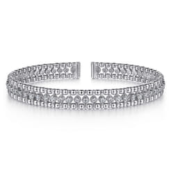 14K White Gold Bujukan Bead Cuff Bracelet with Diamond Bezel Connectors