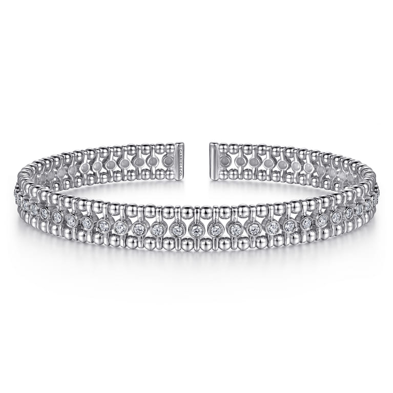 14K White Gold Bujukan Bead Cuff Bracelet with Diamond Bezel Connectors - 0.75 ct - Shot 1