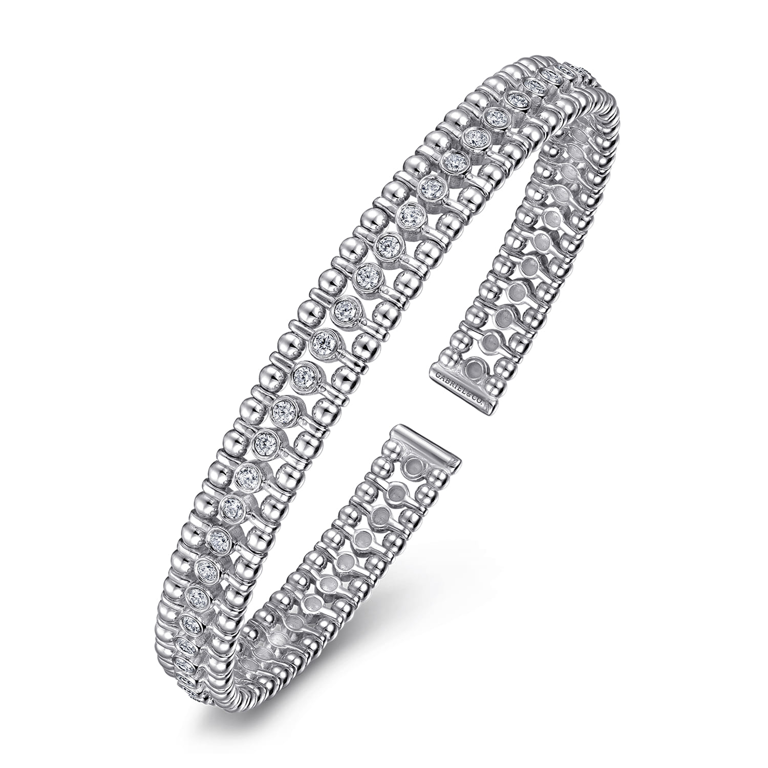 14K White Gold Bujukan Bead Cuff Bracelet with Diamond Bezel Connectors - 0.75 ct - Shot 2