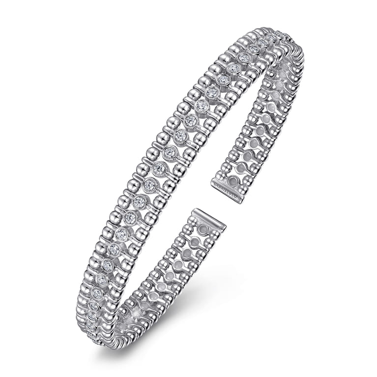 14K White Gold Bujukan Bead Cuff Bracelet with Diamond Bezel Connectors - 0.75 ct - Shot 2