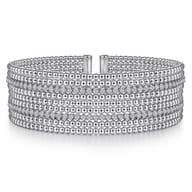 14K White Gold Bujukan Bead Cuff Bracelet with Diamond Channels